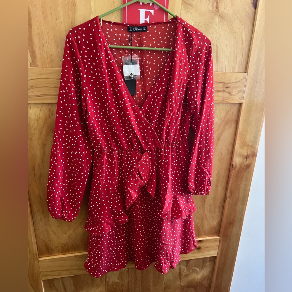 Amazon essentials swing dress red polka dot women’s SM